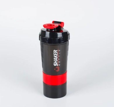 500ml Plastic Protein Shaker Bottle – 3-Layer Portable Gym Fitness Mixing Cup with Spring Ball, Leakproof, BPA-Free, Multi-Compartment Design