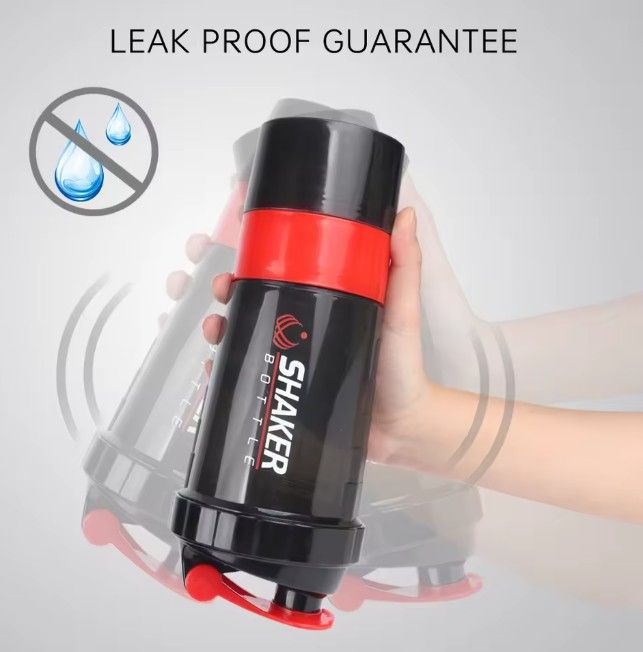 500ml Plastic Protein Shaker Bottle – 3-Layer Portable Gym Fitness Mixing Cup with Spring Ball, Leakproof, BPA-Free, Multi-Compartment Design