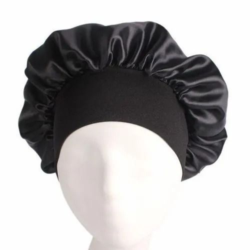 Wide Band Satin Hair Bonnet Sleeping Cap UNISEX Satin Bonnet Silk Hair Cap Hat-black