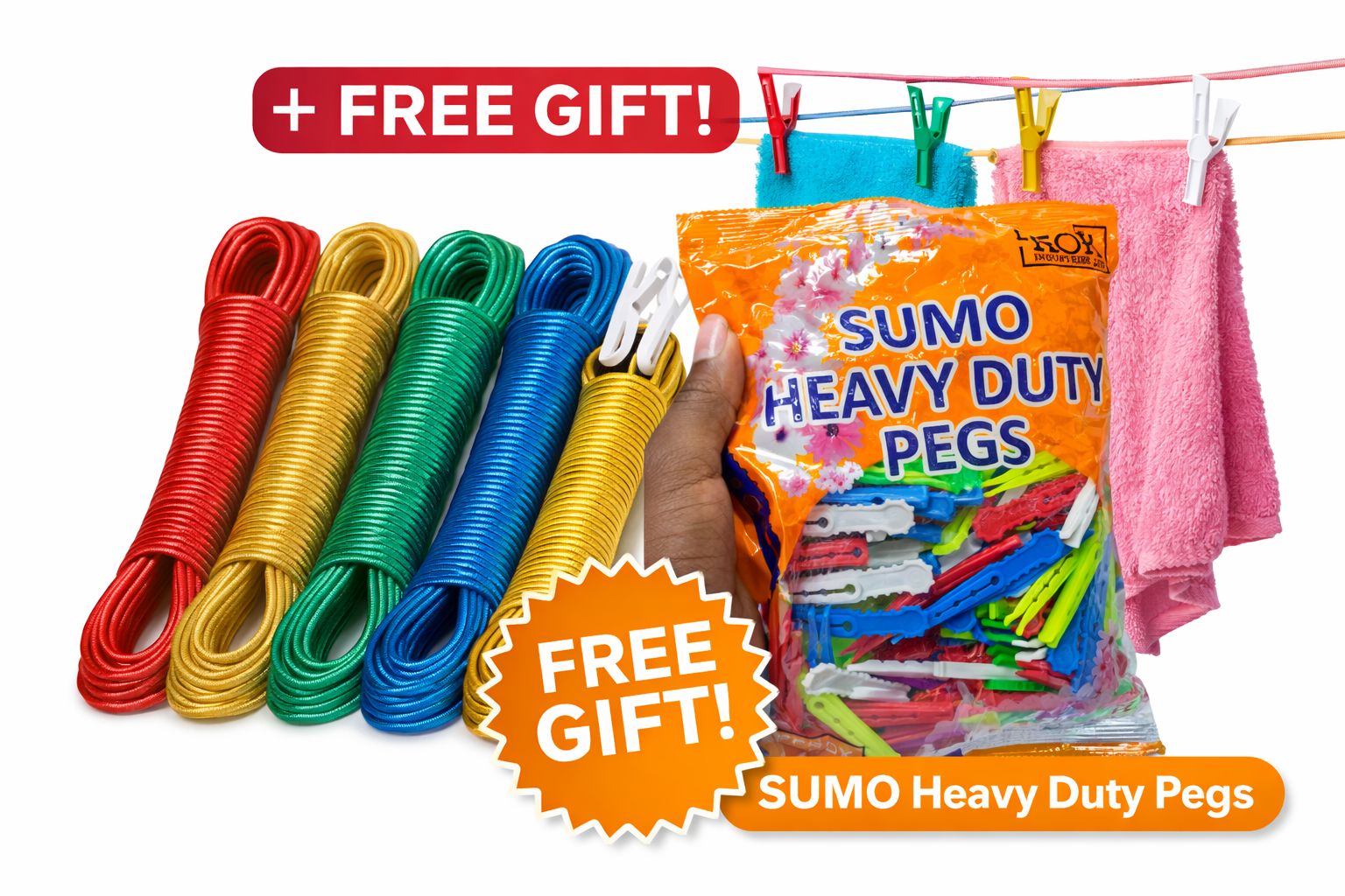 Sumo plastic home and living storage organization laundry plastic good quality pegs home living house cloth hanging pegs tools 44 pcs plus 20M hanging line