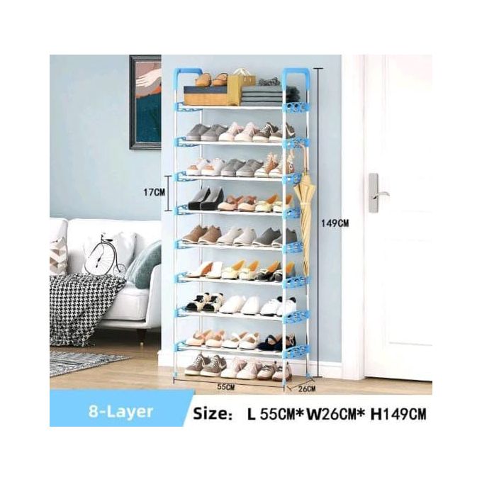 24 Pairs, Heavy Duty Luxurious 8 Layer Shoe Rack! Classy. Available In Blue Color-Quality Stackable Shoe rack