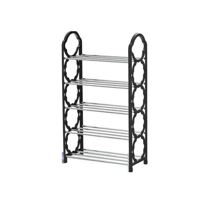 Quality Simple Plastic Shoerack-Black 5 Layers Portable Plastic Shoe Rack-Holds 10 Pairs of Shoes