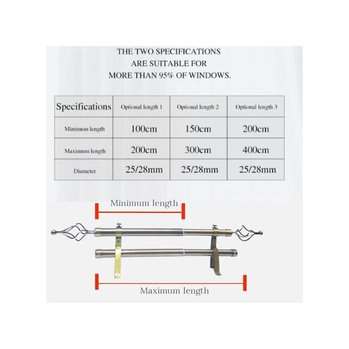 Gold Premium Adjustable Curtain Rods-Single and Double Options in 1M,2M,3M Lengths