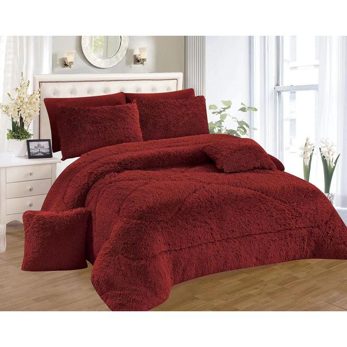 6x7 Fluffy Duvet Set with Bedsheet, 2 Pillowcases & 2 Throw Pillow Covers – Ultra Soft & Warm