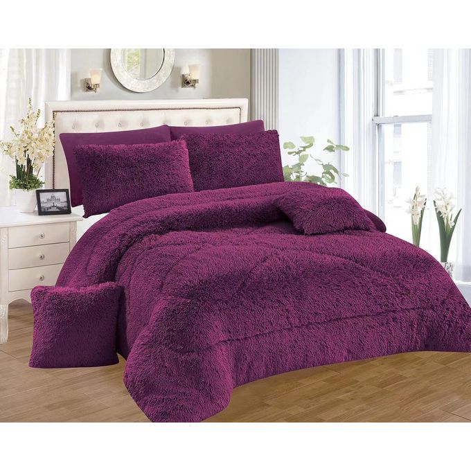 6x7 Fluffy Duvet Set with Bedsheet, 2 Pillowcases & 2 Throw Pillow Covers – Ultra Soft & Warm