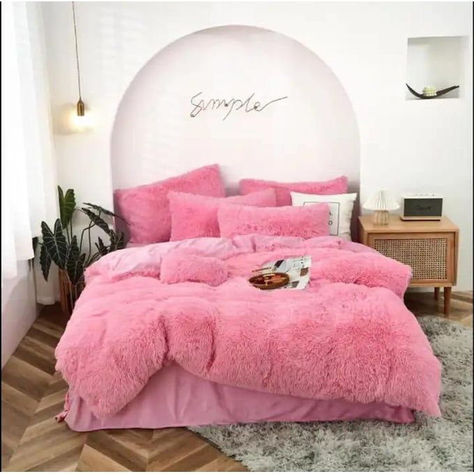 6x7 Fluffy Duvet Set with Bedsheet, 2 Pillowcases & 2 Throw Pillow Covers – Ultra Soft & Warm