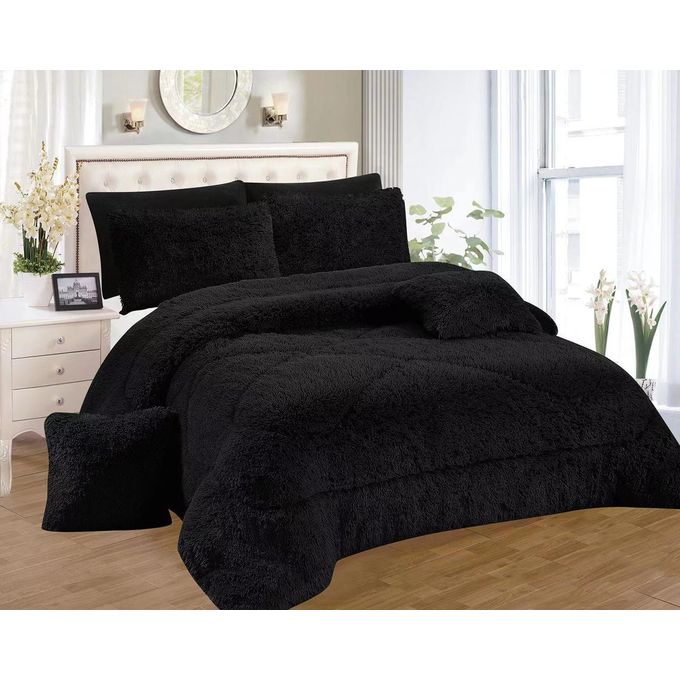 6x7 Fluffy Duvet Set with Bedsheet, 2 Pillowcases & 2 Throw Pillow Covers – Ultra Soft & Warm