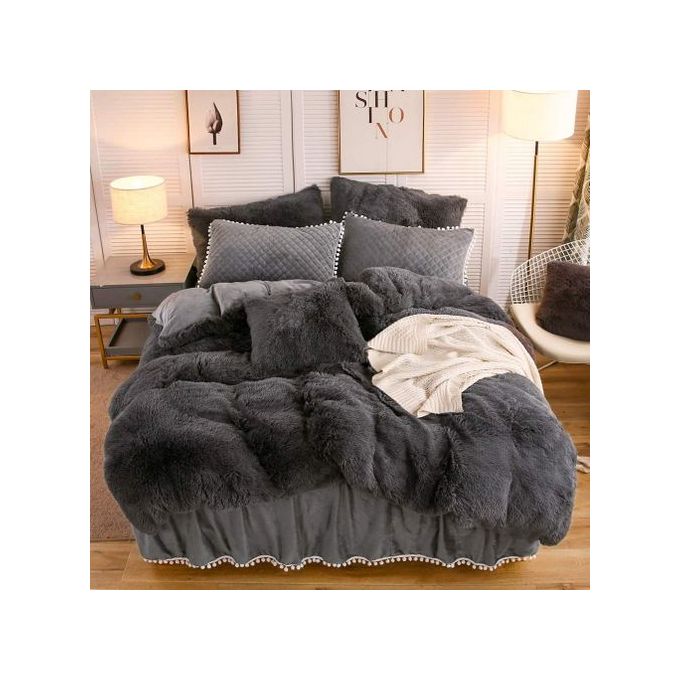 6x7 Fluffy Duvet Set with Bedsheet, 2 Pillowcases & 2 Throw Pillow Covers – Ultra Soft & Warm