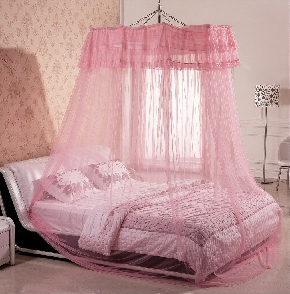 Premium Umbrella Mosquito Net – Free Size (Fits Up to 7x8 Bed) | Space-Saving Foldable Design with Metallic Hooks & Screws-Pink,Purple,Cream and White