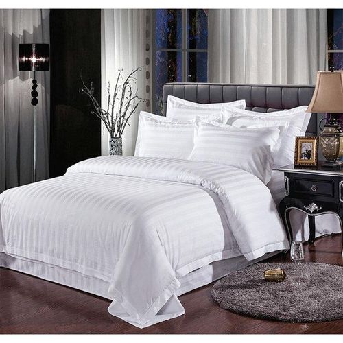 High Quality White Striped Duvet Cover Set – 5 Piece Luxury Bedding Collection(1 Pc Duvet Cover,1 Pc Fitted Bedsheet, 1 Pc Flat Bedsheet and 2 Pcs Pillow Cases