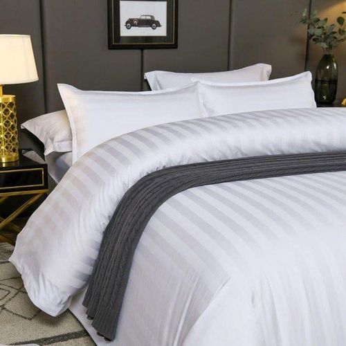 High Quality White Striped Duvet Cover Set – 5 Piece Luxury Bedding Collection(1 Pc Duvet Cover,1 Pc Fitted Bedsheet, 1 Pc Flat Bedsheet and 2 Pcs Pillow Cases