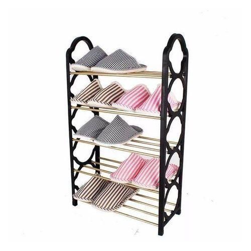 Quality Simple Plastic Shoerack-Black 5 Layers Portable Plastic Shoe Rack-Holds 10 Pairs of Shoes