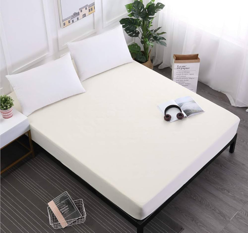 Top Side Cover Waterproof Mackintosh Mattress Protector (Non-Quilted) with Elastic Ends-Cream White