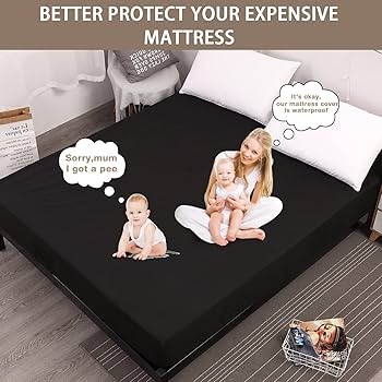Top Side Cover Waterproof Mackintosh Mattress Protector (Non-Quilted) with Elastic Ends-Black