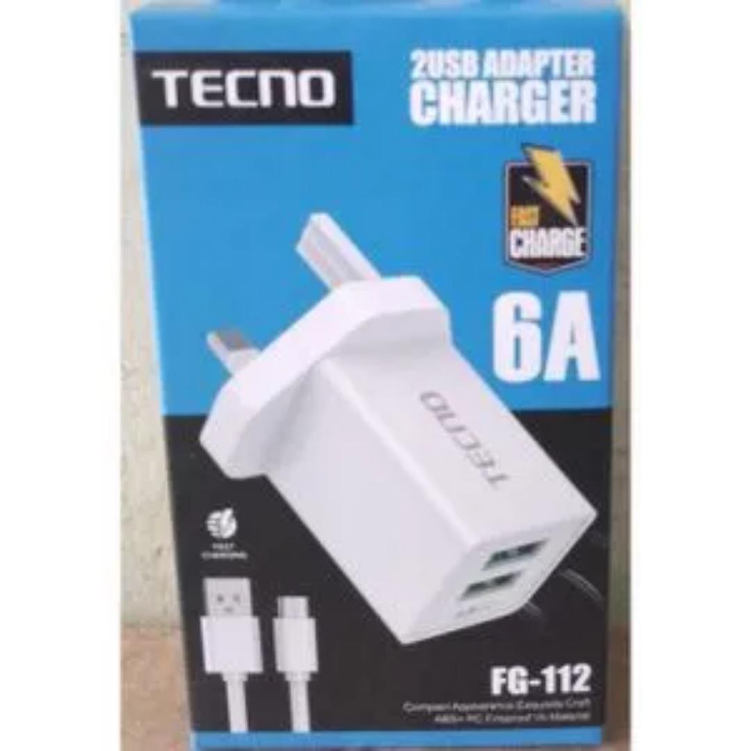 Tecno 6A Fast Charger With 2 USB Ports