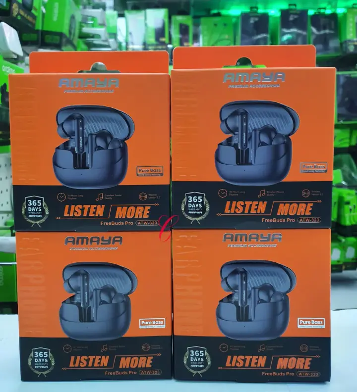 AMAYA FREEBUDS PRO ATW-323 Noise cancellation for calls Deep Bass Touch controls Battery life of upto 40hrs of playtime Type C charging Lightweight design for comfortability Sweatproof and durable