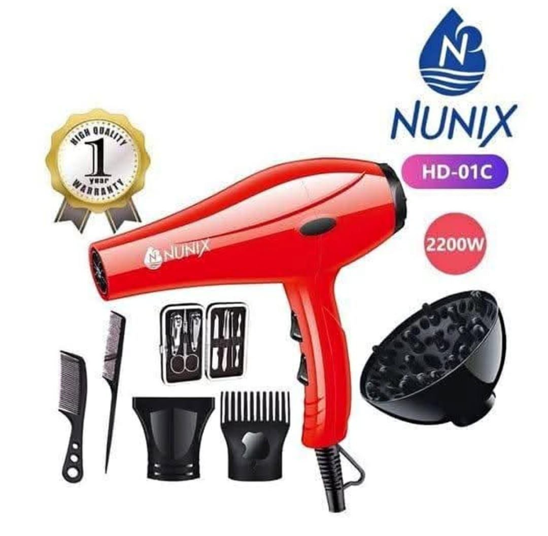 💨 Nunix Hair Dryer HD-01 2200W Professional Blow dry  💖 | 2-Speed & 3-Heat Settings 🌡️ | Ionic Anti-Frizz Technology 💆‍♀️ | Salon-Grade Fast Drying & Styling Tool ⚡ | Home & Professional Use 🌸🔥