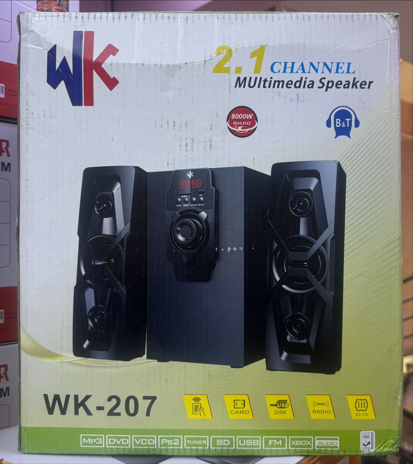 🎶 WK-207 2.1 Channel Speaker System 🔊 | Bluetooth Wireless 📱 | Deep Bass 💥 | FM Radio 📻 | USB/SD 💽 | LED Display ✨ | Remote Control 📡