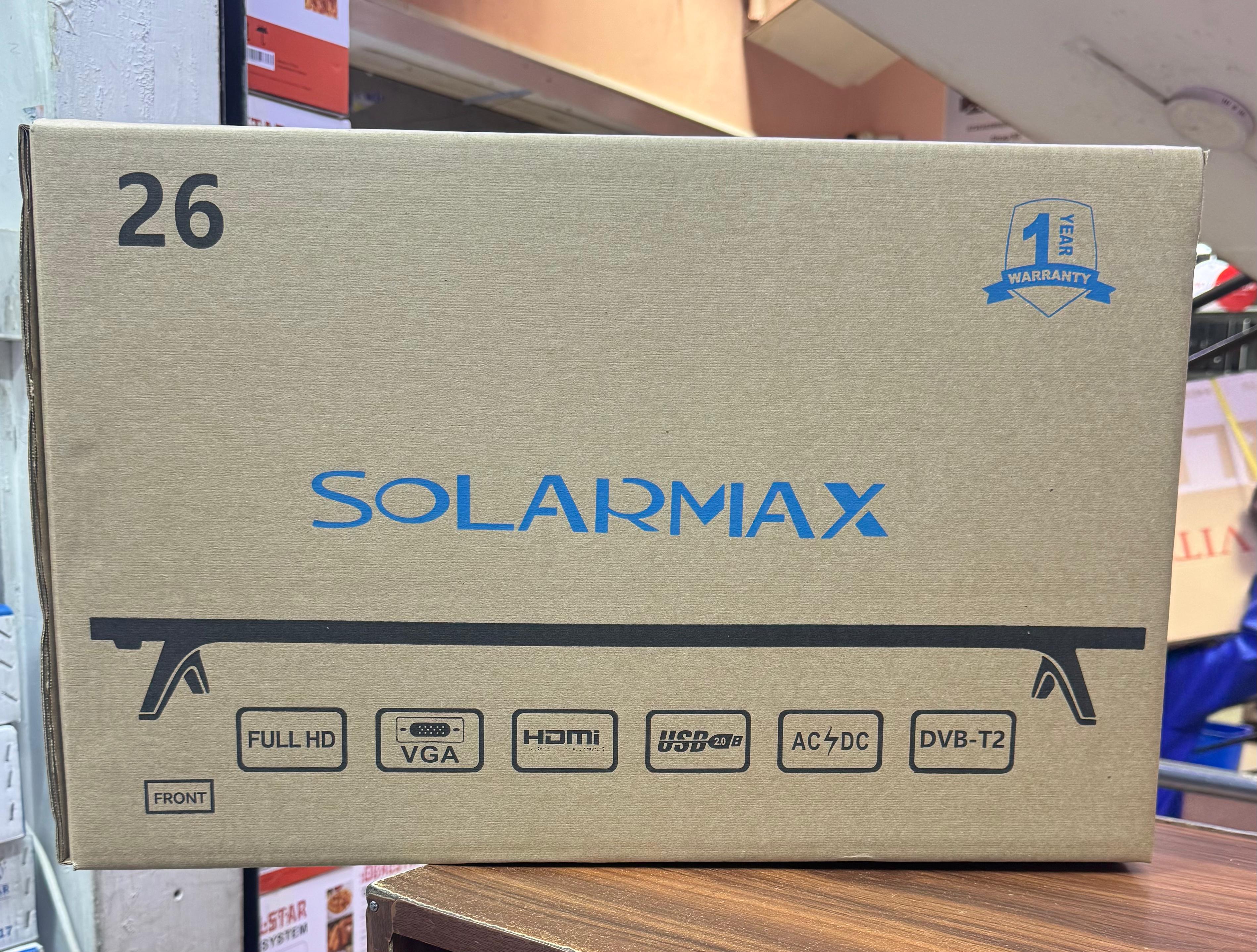 SOLARMAX 26” Digital TV 📺 | Dual Power AC/DC ⚡ | HD LED Display 🌈 | USB & HDMI Connectivity 💽 | Frameless Slim Design ✨ | Energy-Saving & Perfect for Solar Use ☀️