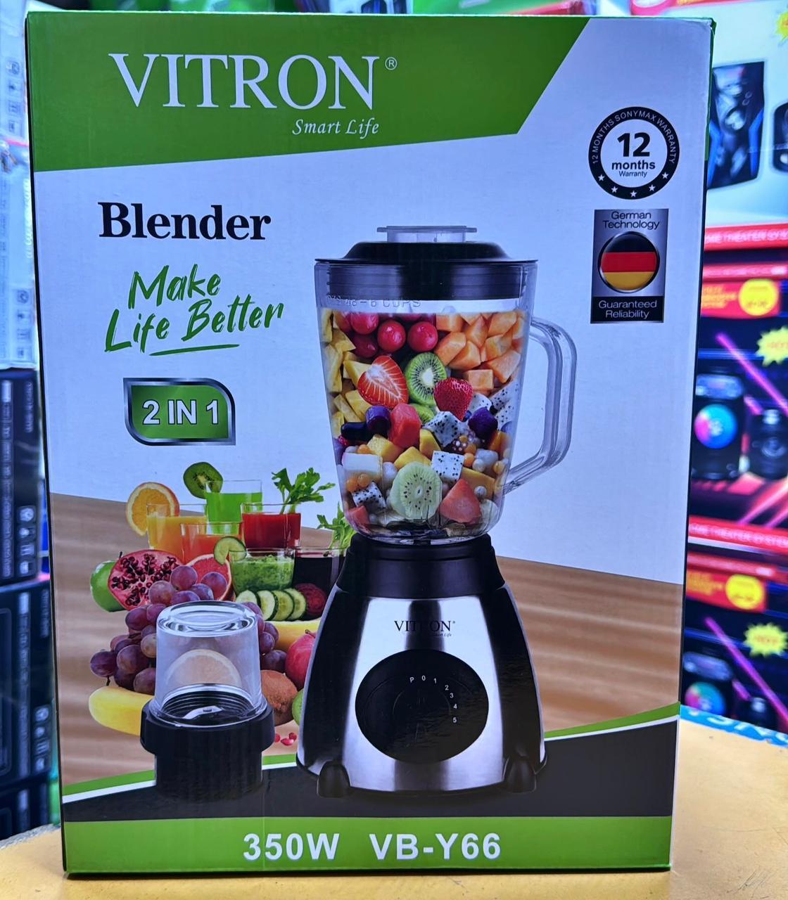 Vitron VB-Y66 350W Blender 2-in-1 🥤 | 1.5L Unbreakable Jar 💪 | Grinder Mill 🌾 | 2 Speeds + Pulse ⚡ | Stainless Blades 🔪 | Perfect for Smoothies, Juices & Spices 🍉✨