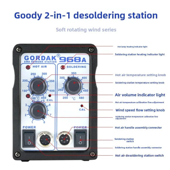 Gordak 968A 2-in-1 Hot Air Desoldering Station Constant Temperature Electric Soldering Iron for Phone Repair Tools