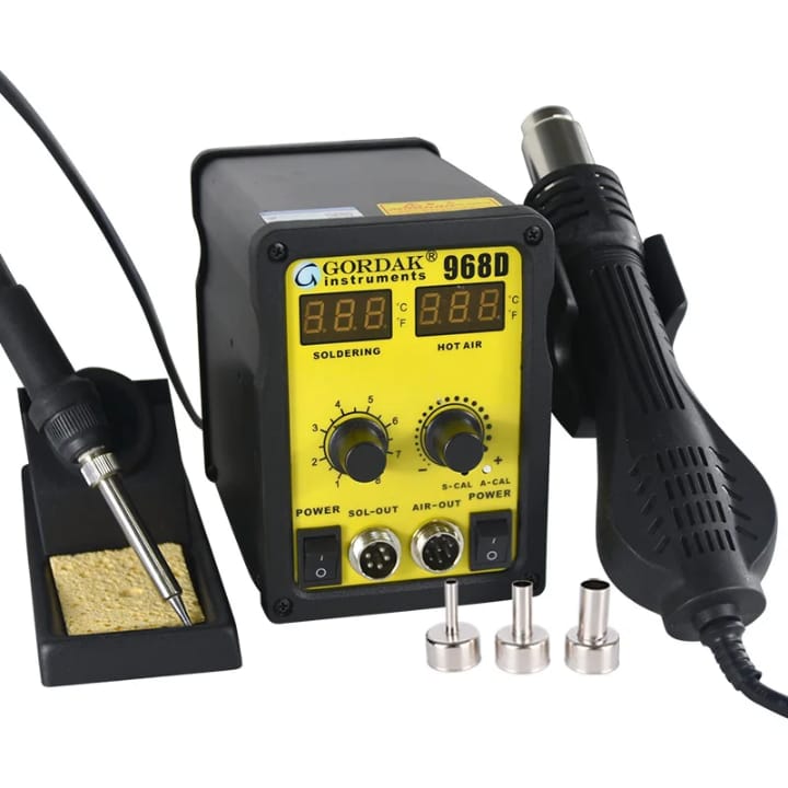 Gordak 968D Dual Digital Display 2-in-1 Rotate Hot Air Gun Mobile Phone Chip Repair Desoldering Station Tool