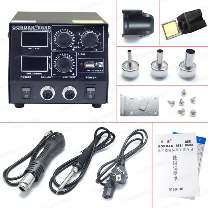 220V 500W GORDAK 868D 2 in 1 SMD Rework Station Hot Air Gun + Electric Solder Iron for Welding Repair Tools Soldering Station