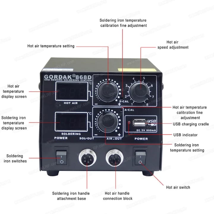 220V 500W GORDAK 868D 2 in 1 SMD Rework Station Hot Air Gun + Electric Solder Iron for Welding Repair Tools Soldering Station
