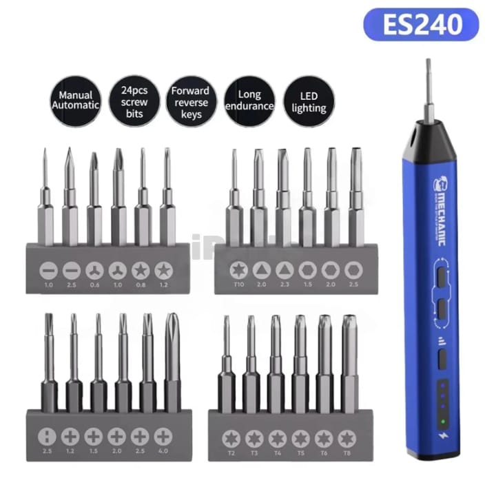 IParts Mechanic ES240 24 in 1 Electric Screwdriver Set S2 Alloy Steel Precision Bit 210RPM for Phone Repair Disassembly Tools