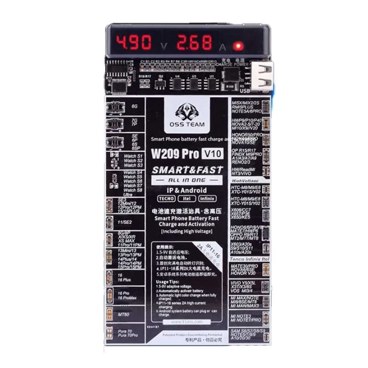 OSS Team W209 PRO V11Batery I-boot cable Activation Board for iphone 11 to  Iphone 17 Series for Apple Smart watch s1 - s8 Android Phones Fast Charging Tool Samsung Battery testing tool