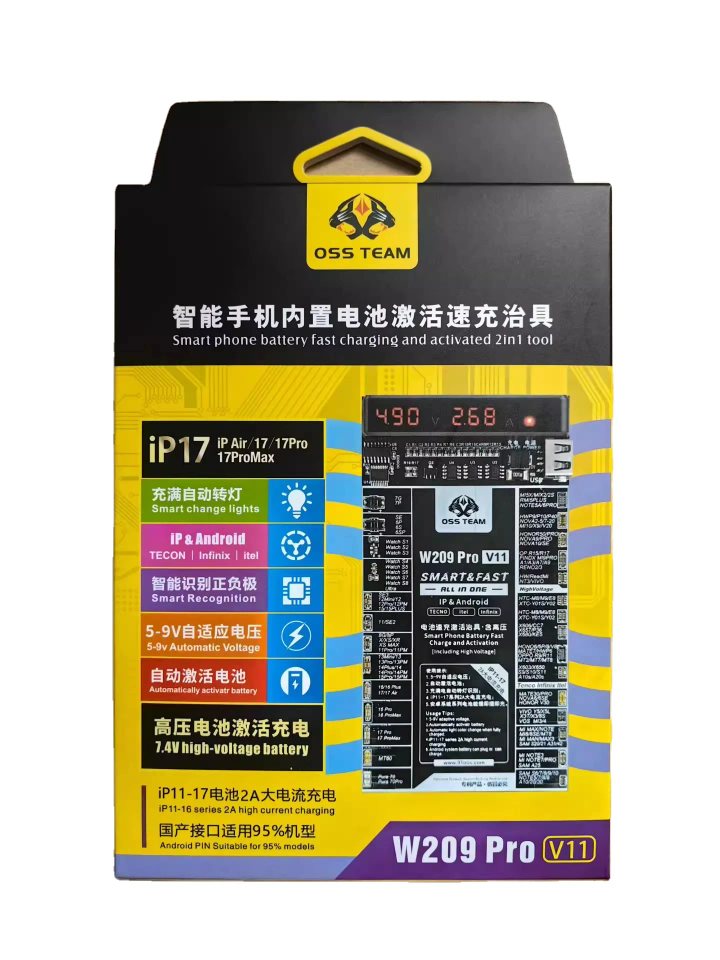 OSS Team W209 PRO V11Batery I-boot cable Activation Board for iphone 11 to  Iphone 17 Series for Apple Smart watch s1 - s8 Android Phones Fast Charging Tool Samsung Battery testing tool