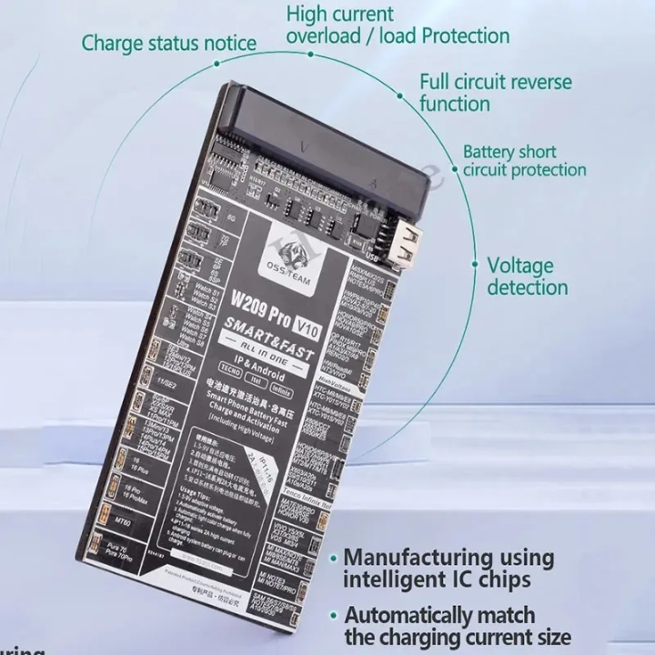 OSS Team W209 PRO V11Batery I-boot cable Activation Board for iphone 11 to  Iphone 17 Series for Apple Smart watch s1 - s8 Android Phones Fast Charging Tool Samsung Battery testing tool