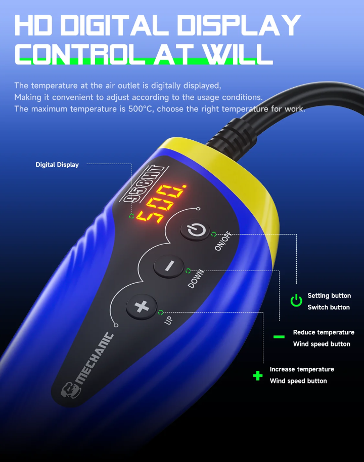 Mechanic 958HT 600W Portable HD Digital Display Hot Air Gun Rework Station BGA Reballing