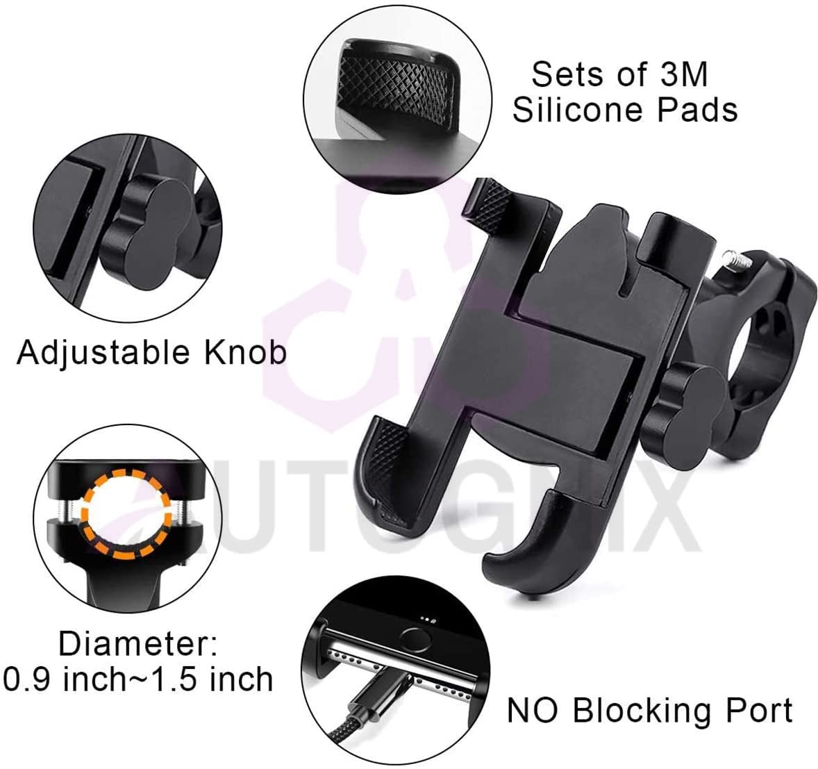 Bike Phone Mount Holder 360° Adjustable Aluminum Phoneclamp