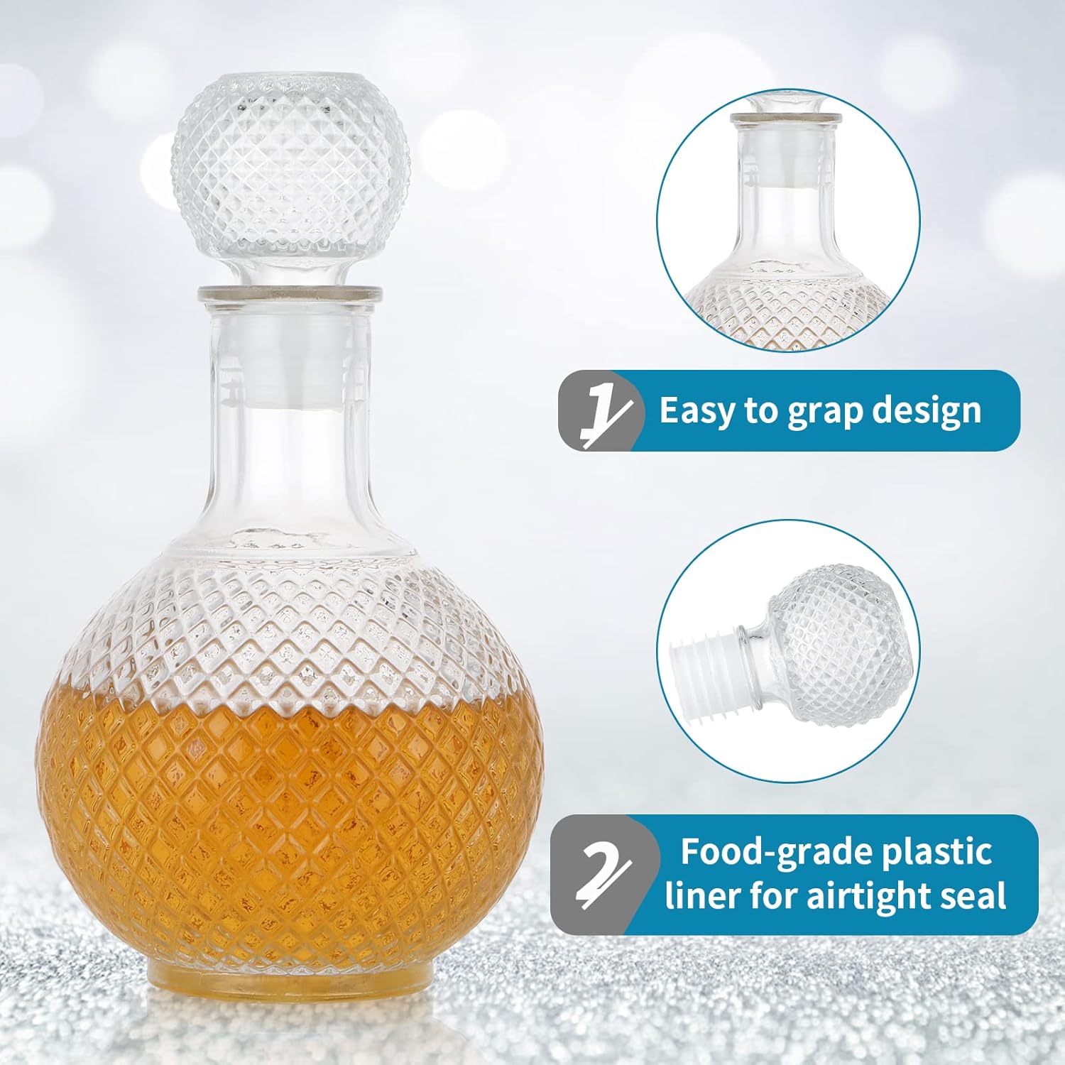 1000ml whisky wine decanter glass bottles with rubber stopper ball shape Glass Decanter with Airtight Cork drink dispenser crystal glass jar Wine decanter
