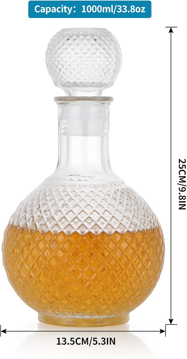 1000ml whisky wine decanter glass bottles with rubber stopper ball shape Glass Decanter with Airtight Cork drink dispenser crystal glass jar Wine decanter