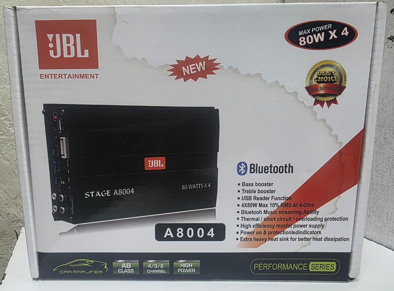 JBL Stage A8004 Car Amplifier 4-Channel Bluetooth Stereo Audio Power Amp 80W x 4 USB High Power AB Class
​