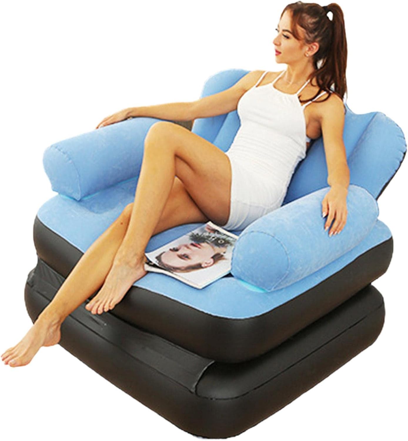 Portable Inflatable Sofa Bed Couch Lazy Sofa Inflatable Bed Double Layer with Armrest and manual pump