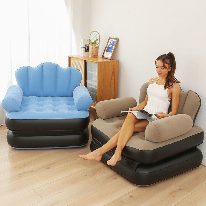 Portable Inflatable Sofa Bed Couch Lazy Sofa Inflatable Bed Double Layer with Armrest and manual pump