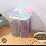 4 Partition Cereal Container 2 Liters Airtight Food Storage Dispenser Dry Food Organizer Kitchen Pantry Box for Cereals Rice Beans Pasta Snacks Moisture Proof BPA Free Durable Clear Body