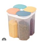 4 Partition Cereal Container 2 Liters Airtight Food Storage Dispenser Dry Food Organizer Kitchen Pantry Box for Cereals Rice Beans Pasta Snacks Moisture Proof BPA Free Durable Clear Body