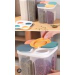 4 Partition Cereal Container 2 Liters Airtight Food Storage Dispenser Dry Food Organizer Kitchen Pantry Box for Cereals Rice Beans Pasta Snacks Moisture Proof BPA Free Durable Clear Body