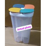 4 Partition Cereal Container 2 Liters Airtight Food Storage Dispenser Dry Food Organizer Kitchen Pantry Box for Cereals Rice Beans Pasta Snacks Moisture Proof BPA Free Durable Clear Body
