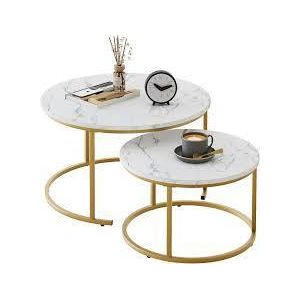 Marble nesting coffee table (glass effect) whiteSTRONG AND DURABLE Made of denser and uniform particle board, the white marble patterned desktop has a modern and elegant appearance.