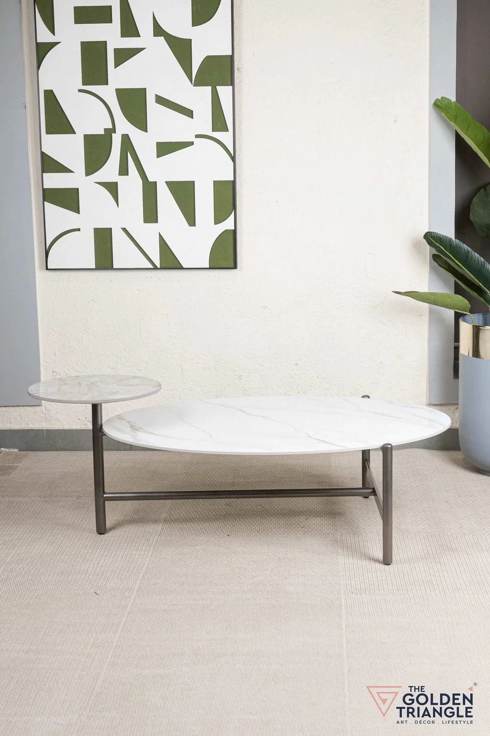 Sunpan Kiara oval coffee table with a white marble top effect Designed in modern style
