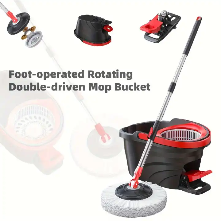 12L Bucket Foot Pedal Spin Mop Rotary Cleaning System with Hands-Free Wringer and Microfiber Mop Head for Efficient Home Cleaning