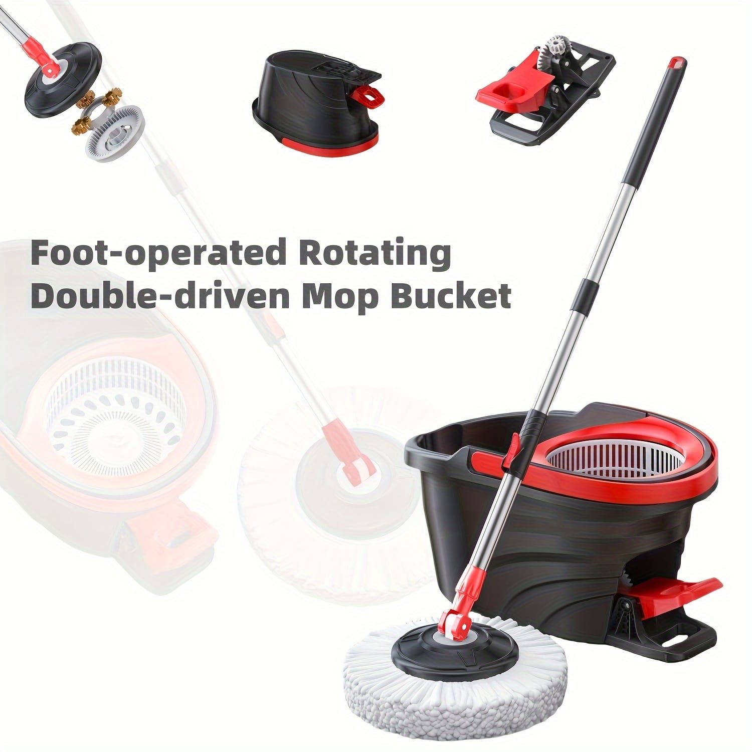 12L Bucket Foot Pedal Spin Mop Rotary Cleaning System with Hands-Free Wringer and Microfiber Mop Head for Efficient Home Cleaning