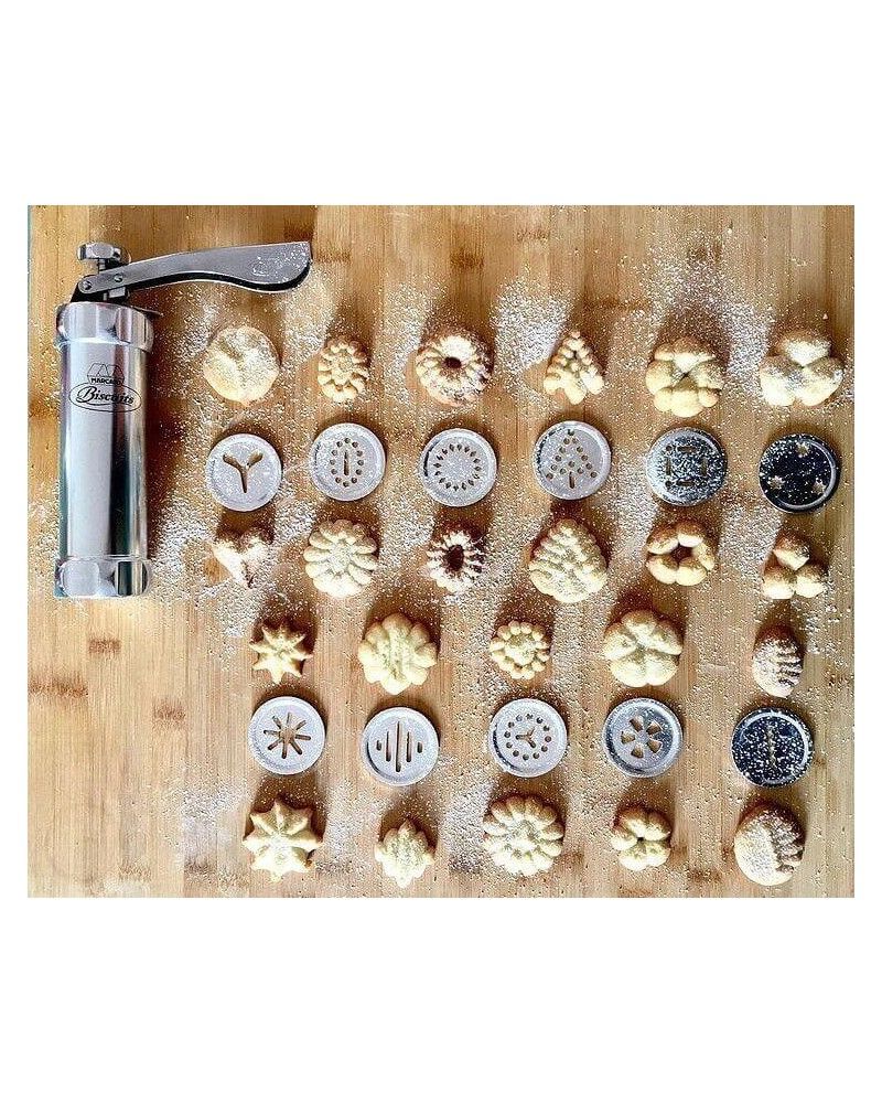 Stainless Steel Cookie Press Machine with 20 Decorative Stencils and 4 Icing Tips, Deluxe Splash Cookie Press Biscuit Maker for DIY Cookies Baking Supplies
