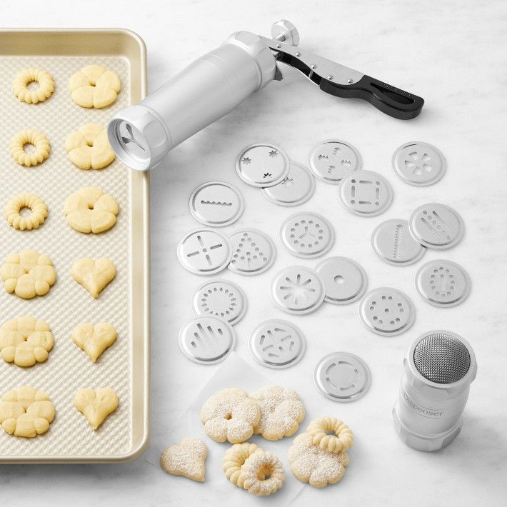Stainless Steel Cookie Press Machine with 20 Decorative Stencils and 4 Icing Tips, Deluxe Splash Cookie Press Biscuit Maker for DIY Cookies Baking Supplies
