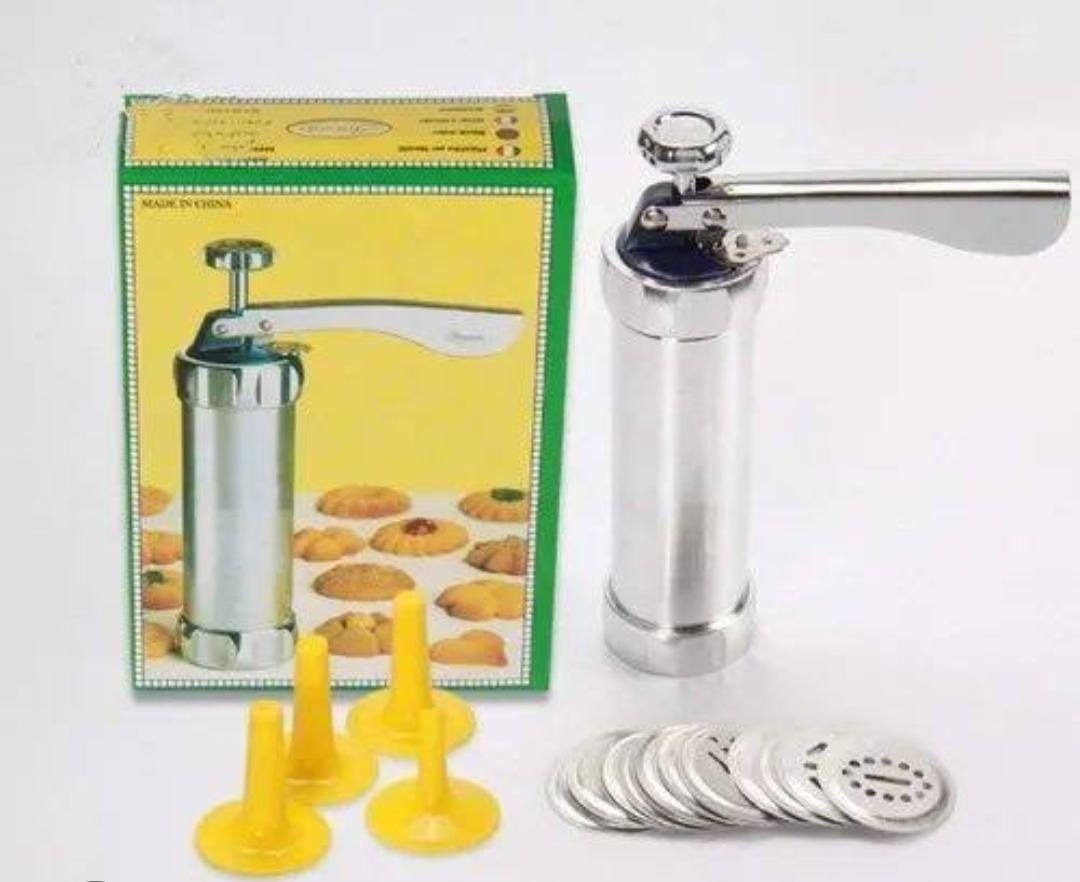 Stainless Steel Cookie Press Machine with 20 Decorative Stencils and 4 Icing Tips, Deluxe Splash Cookie Press Biscuit Maker for DIY Cookies Baking Supplies